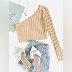 SHEIN One Shoulder Ribbed Knit Crop Top